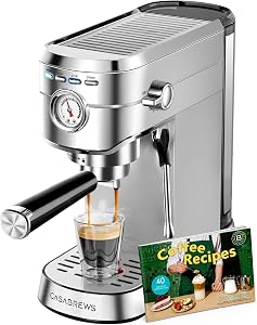 CASABREWS CM5418 Espresso Machine 20 Bar, Compact Espresso Maker with Steam Milk Frother, 